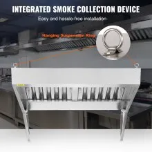 VEVOR Campana de escape comercial, escape de campana de camión de alimentos de 4 pies, campana de remolque de concesión de acero inoxidable 201 con 2 mallas de filtro de aceite de rejilla en forma de U desmontables, campana de ventilación resistente a la oxidación para restaurante de cocina
