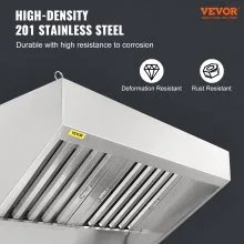 VEVOR Campana de escape comercial, escape de campana de camión de alimentos de 4 pies, campana de remolque de concesión de acero inoxidable 201 con 2 mallas de filtro de aceite de rejilla en forma de U desmontables, campana de ventilación resistente a la oxidación para restaurante de cocina