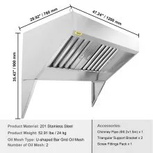 VEVOR Campana de escape comercial, escape de campana de camión de alimentos de 4 pies, campana de remolque de concesión de acero inoxidable 201 con 2 mallas de filtro de aceite de rejilla en forma de U desmontables, campana de ventilación resistente a la oxidación para restaurante de cocina