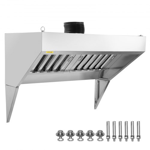 VEVOR Campana extractora comercial, capó de camión de alimentos de 5 pies, capó de remolque de concesión de acero inoxidable 201 con 2 mallas de filtro de aceite de rejilla desmontables en forma de U, campana de ventilación resistente a la oxidación para cocina restaurante