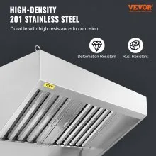 VEVOR Campana extractora comercial, capó de camión de alimentos de 5 pies, capó de remolque de concesión de acero inoxidable 201 con 2 mallas de filtro de aceite de rejilla desmontables en forma de U, campana de ventilación resistente a la oxidación para cocina restaurante
