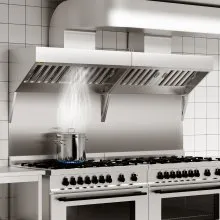 Campana extractora comercial VEVOR, campana extractora de 9 pies para camiones de comida, campana extractora de acero inoxidable 201 para remolques de concesión con 4 rejillas de filtro de aceite desmontables en forma de U, campana de ventilación resistente a la oxidación para cocinas y restaurantes