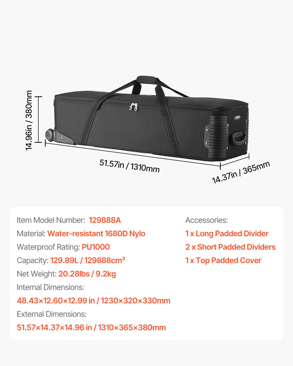 Estuche con ruedas para equipo de estudio, 51,57 x 14,37 x 14,96 pulgadas, bolsa de transporte con ruedas para cámara