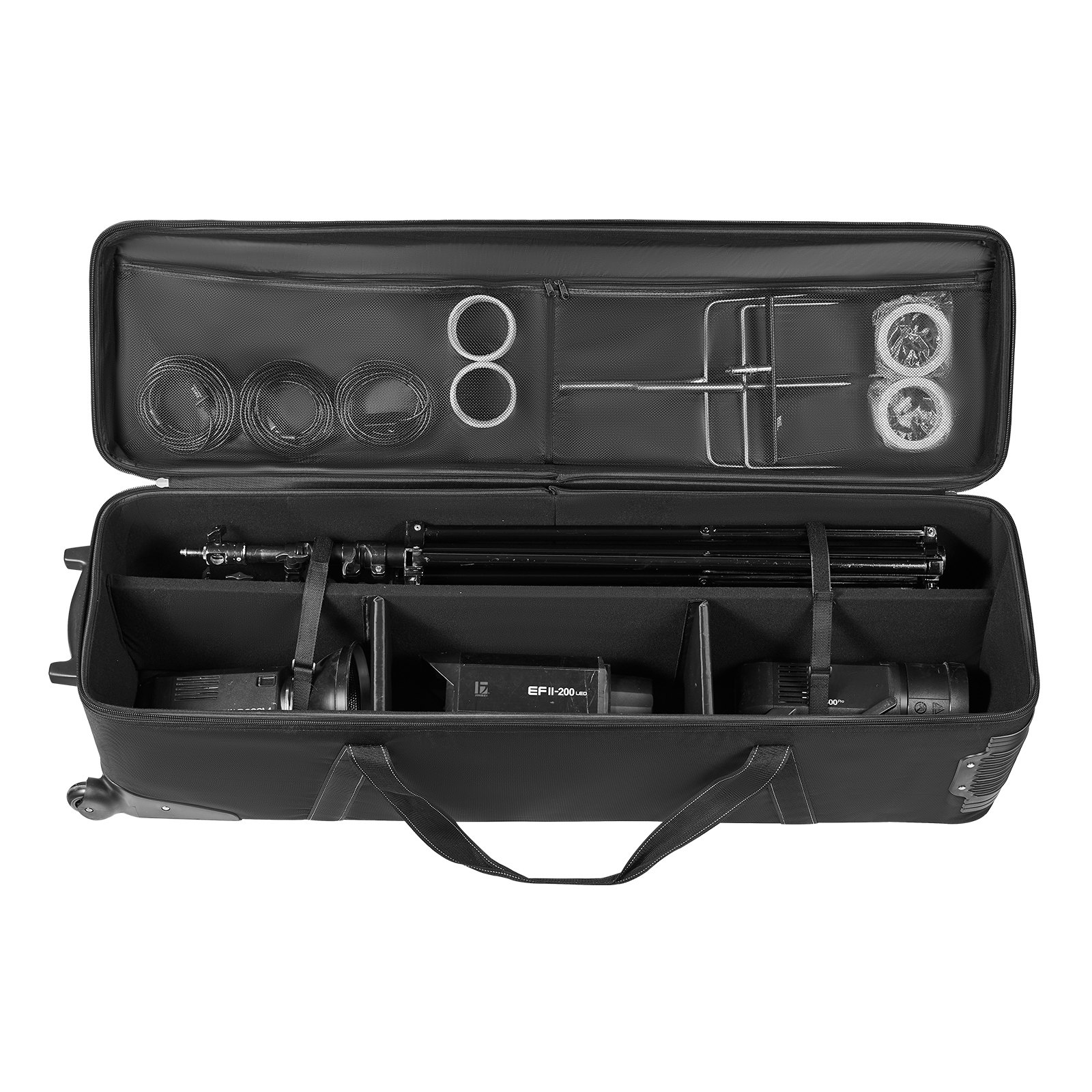 Maletín con ruedas VEVOR para equipo de estudio (131 x 36,5 x 38 cm), con ruedas y compartimento acolchado para cámaras, ideal para soportes de iluminación, trípodes y telescopios.