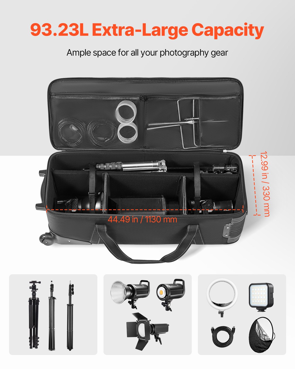 Estuche con ruedas para equipo de estudio, 46,46 x 14,57 x 11,81 pulgadas, bolsa de transporte para cámara con ruedas