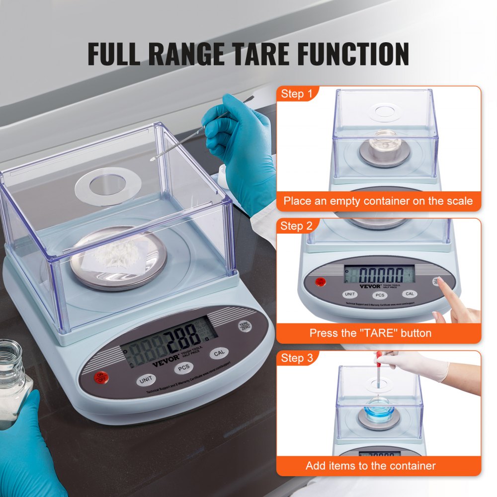 Balanza analítica de laboratorio VEVOR, 500 g x 0,001 g, 13 unidades, con pantalla LCD