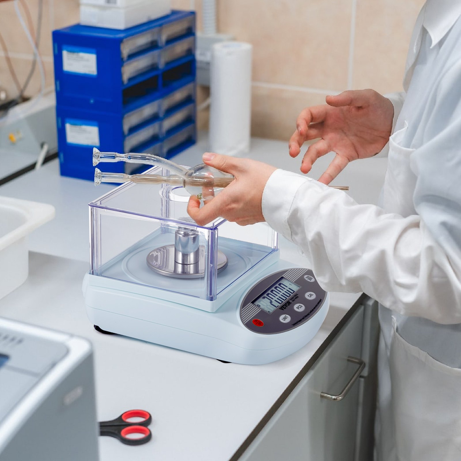 Balanza analítica de laboratorio VEVOR, 500 g x 0,001 g, 13 unidades, con pantalla LCD