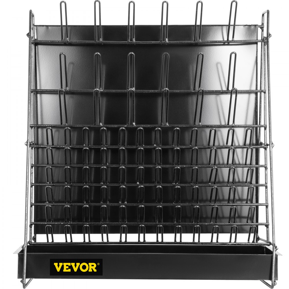 Estante de secado de cristalería de laboratorio VEVOR con múltiples clavijas en un marco de metal negro.