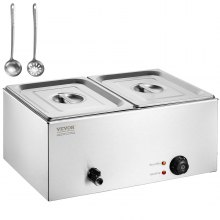 Calentador de alimentos eléctrico comercial VEVOR, 2 sartenes, encimera, buffet, 18 qt, baño maría