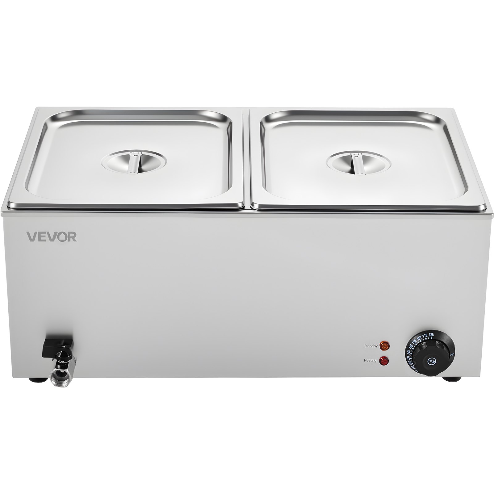 Calentador de alimentos comercial VEVOR de 24 cuartos de galón, mesa de vapor eléctrica de 2 bandejas, 1200 W, baño maría buffet profesional de acero inoxidable con control de temperatura de 30-84 °C para catering, bufés, fiestas y restaurantes.