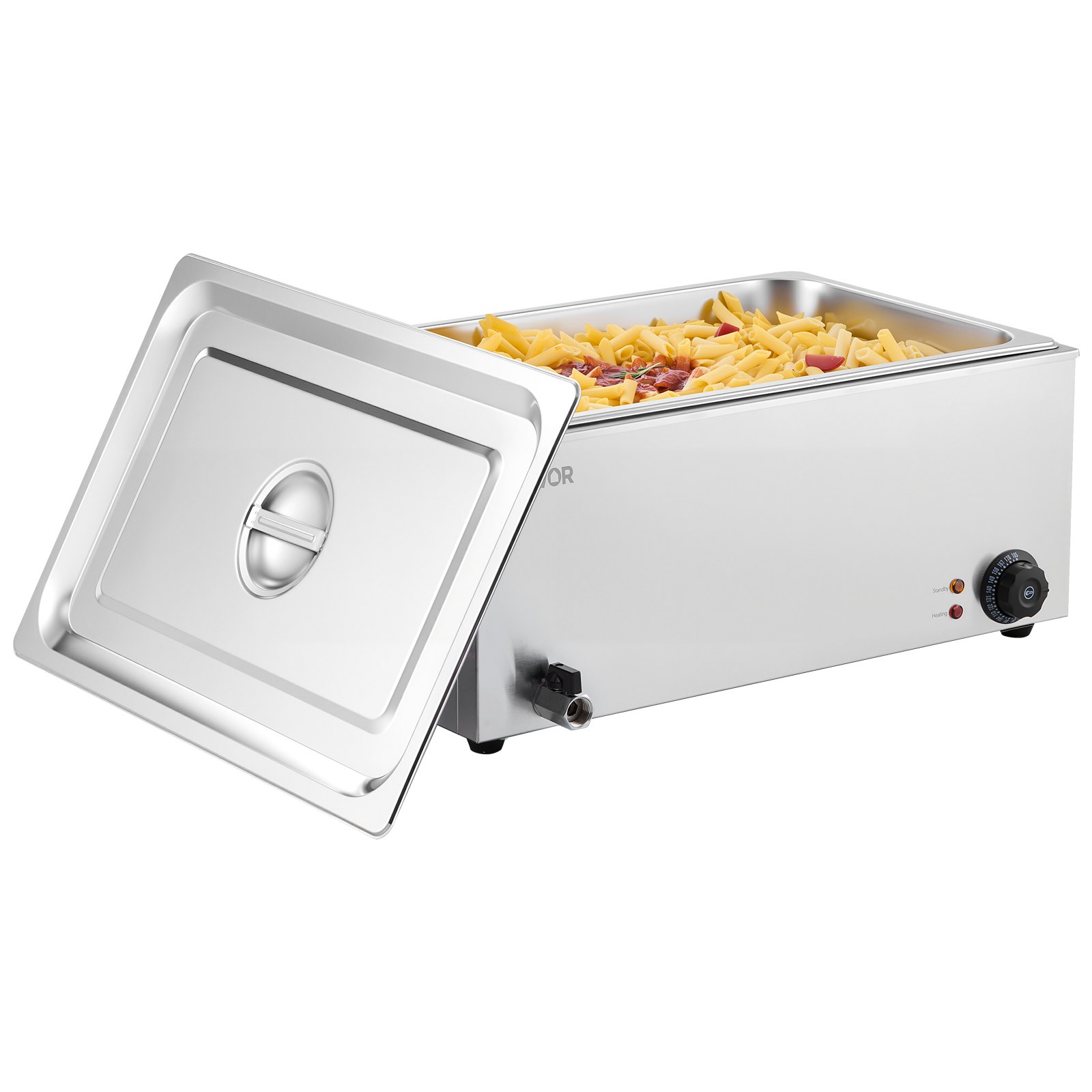 Calentador de alimentos comercial VEVOR, 1 x 19QT, mesa de vapor eléctrica, 1200 W, encimera profesional de acero inoxidable, para bufé, baño María, con control de temperatura de 86-185 °F para catering y restaurantes, color plateado