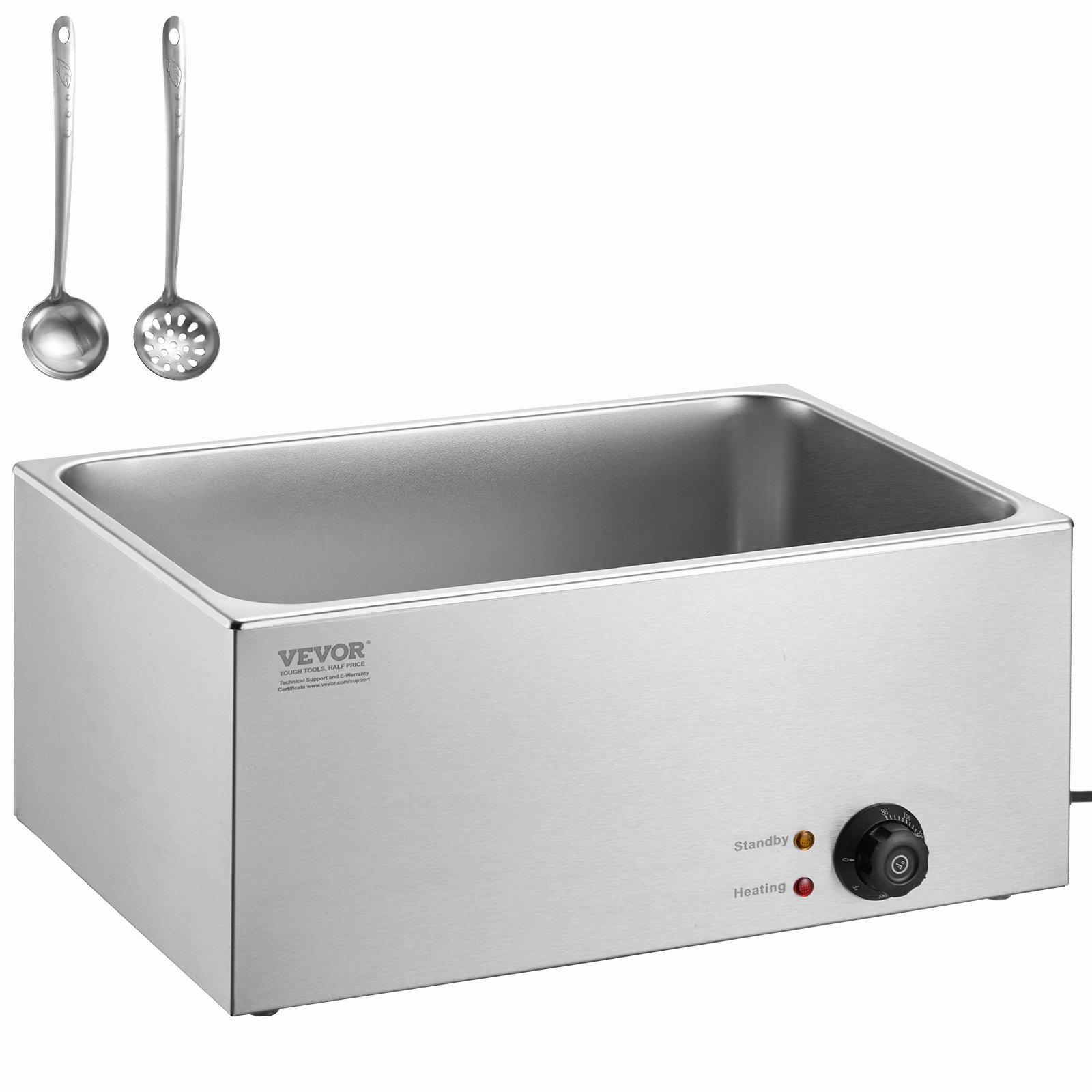 Calentador de alimentos comercial VEVOR de 19 cuartos de galón, baño maría, 1200 W, eléctrico, para buffet, mesa de vapor, mostrador, acero inoxidable, para uso en seco o húmedo, ideal para fiestas, catering y restaurantes.