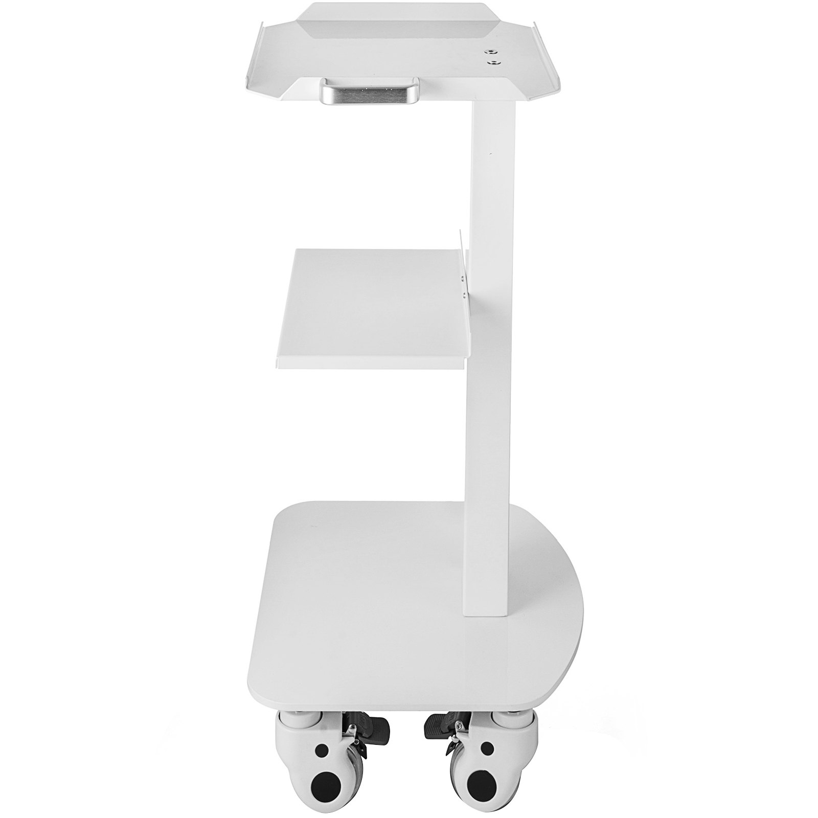 Carrito utilitario VEVOR blanco con dos estantes y cuatro ruedas bloqueables.