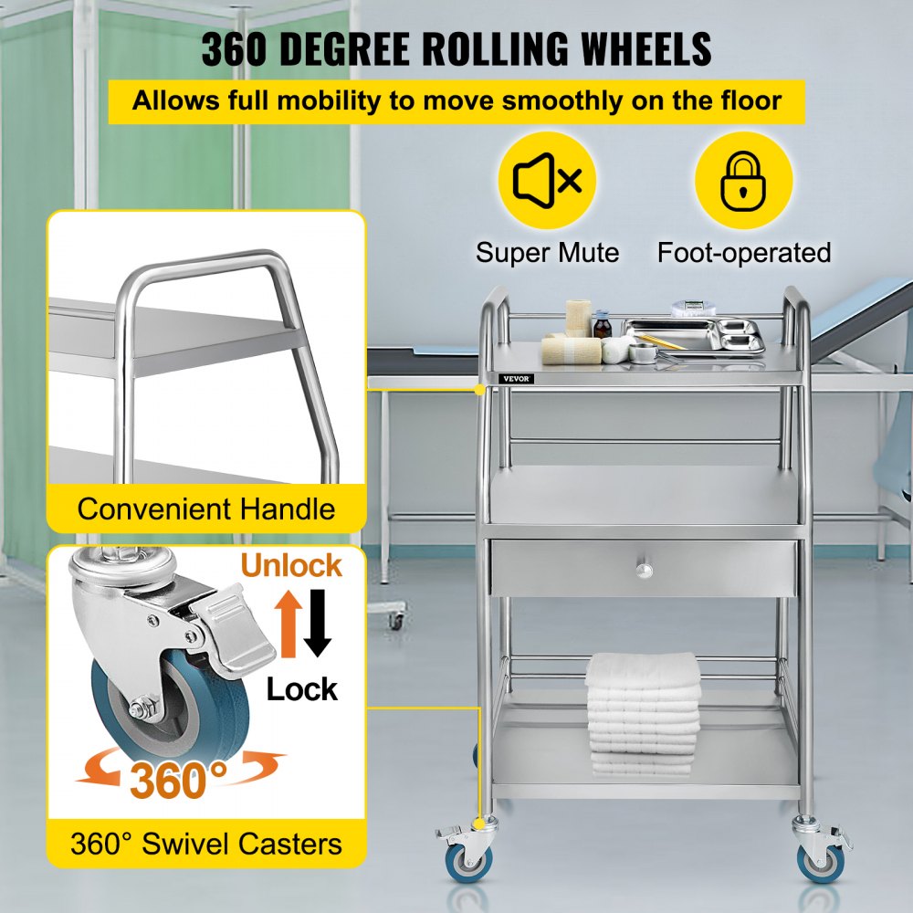 Carrito utilitario VEVOR con ruedas giratorias de 360°, asa cómoda y estante de almacenamiento.