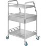 Carrito utilitario VEVOR con tres estantes y cuatro ruedas azules.