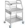 Carrito utilitario VEVOR con cajón, tres estantes, estructura de acero inoxidable y ruedas giratorias azules.