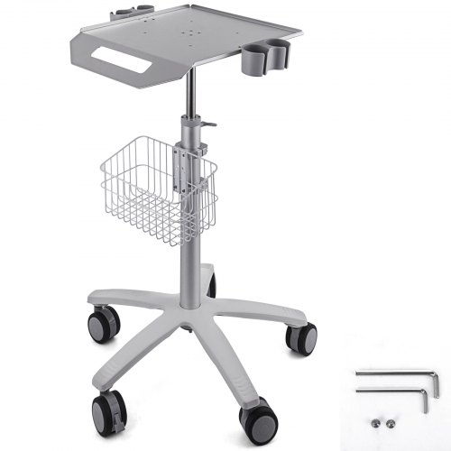 VEVOR Carro de Laboratorio Carrito médico móvil con Ruedas de 29.5 a 41.2 Pulgadas de Altura Ajustable de Acero Inoxidable con Mesa Grande