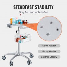 VEVOR Carro médico, carro de salón con ruedas, carro móvil de 26.77 "-42.91" de altura ajustable, estaciones de salón de metal para estilista, carro de laboratorio de escritorio rodante para clínica, belleza y salón