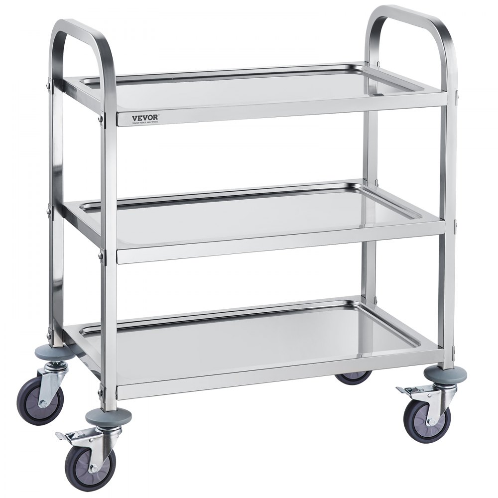 VEVOR Carro de acero inoxidable, carro utilitario de laboratorio de 3 capas, capacidad de peso de 400 libras, carro médico con ruedas universales bloqueables, para laboratorio, clínica, cocina, salón