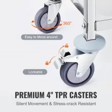 VEVOR Carro de acero inoxidable, carro utilitario de laboratorio de 3 capas, capacidad de peso de 400 libras, carro médico con ruedas universales bloqueables, para laboratorio, clínica, cocina, salón