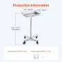 VEVOR Carro de Laboratorio de Acero Inoxidable Carga de 16 kg Asistente Silencioso Altura Ajustable 84-132,5 cm Bandeja Médica Extraíble para Almacenamiento de Equipos, Clínica, Salón de Belleza