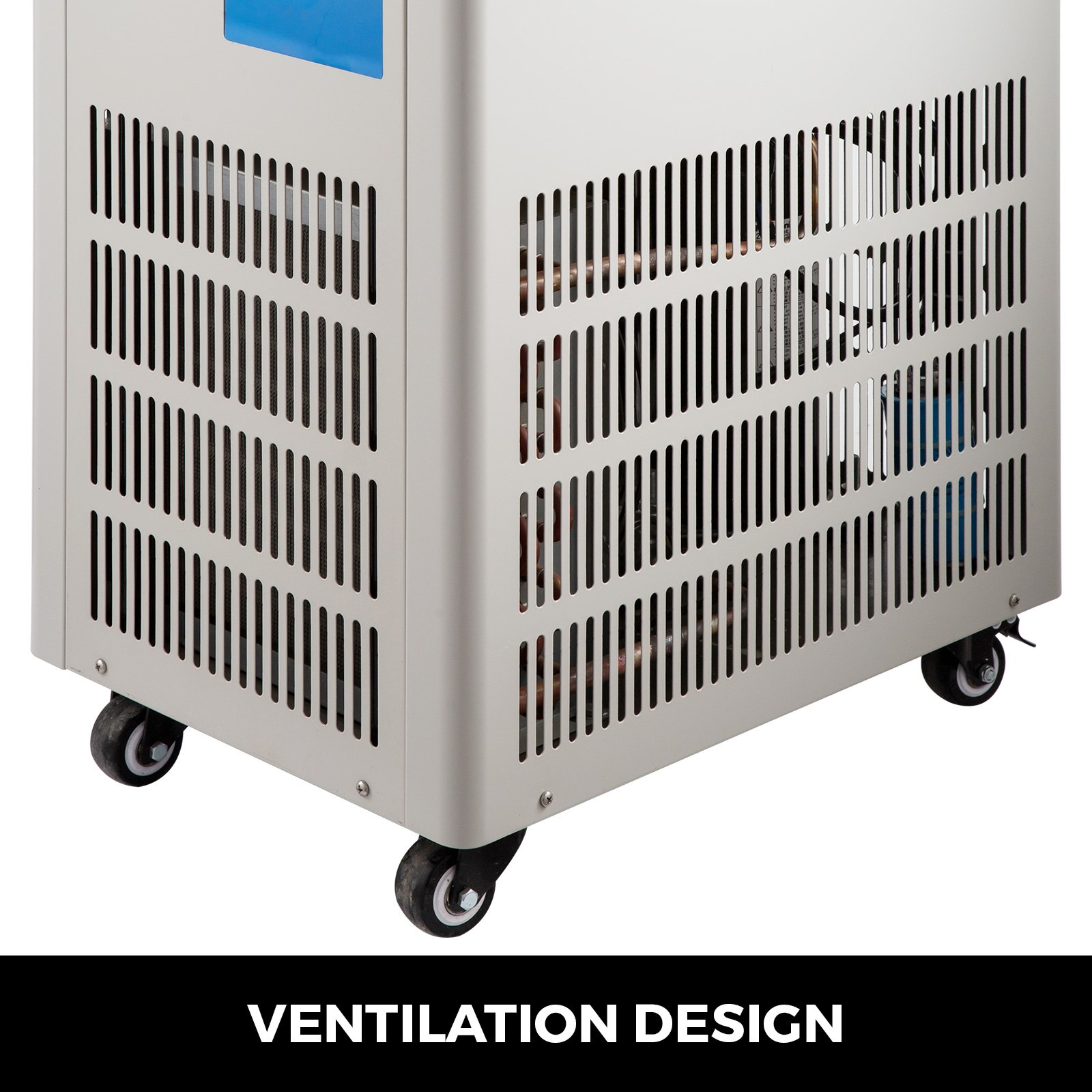 Enfriador de laboratorio VEVOR con diseño de ventilación y ruedas giratorias para fácil movilidad.