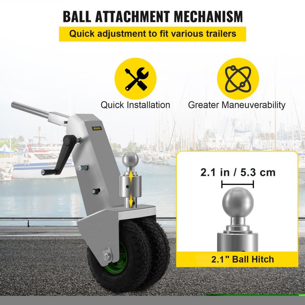 VEVOR Plataforma para Remolque Manual, Capacidad de Remolque de 10000 Libras, con Bola de 2,1 Pulgadas y Ruedas de 10,63 Pulgadas, Altura Ajustable, Resistente, para Automóviles, Vehículos Recreativos