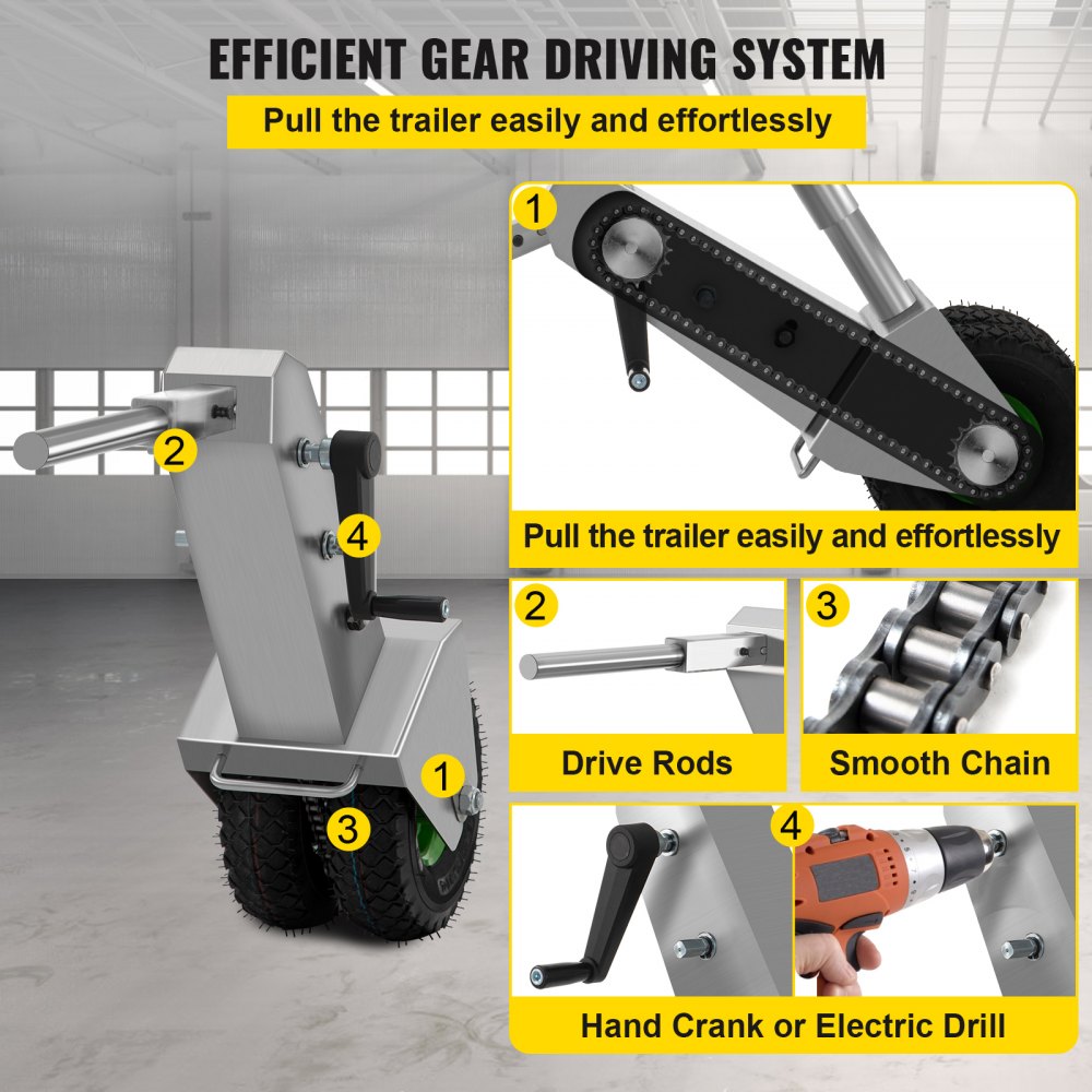 VEVOR Plataforma para Remolque Manual, Capacidad de Remolque de 10000 Libras, con Bola de 2,1 Pulgadas y Ruedas de 10,63 Pulgadas, Altura Ajustable, Resistente, para Automóviles, Vehículos Recreativos