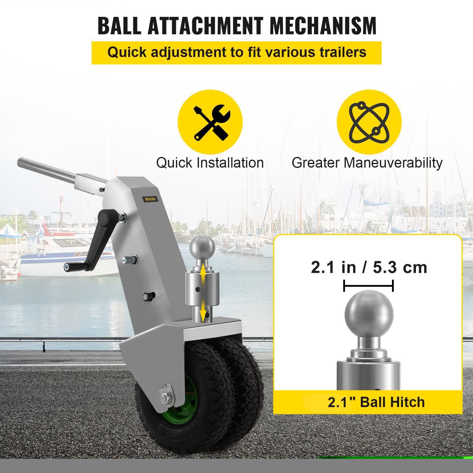 VEVOR Plataforma para Remolque Manual, Capacidad de Remolque de 10000 Libras, con Bola de 2,1 Pulgadas y Ruedas de 10,63 Pulgadas, Altura Ajustable, Resistente, para Automóviles, Vehículos Recreativos