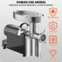 Picadora de carne VEVOR, capacidad de 14 lb/min, eléctrica, con cuchilla y placa de molienda, para embutir, de acero inoxidable, para cocina, restaurante, carnicería.