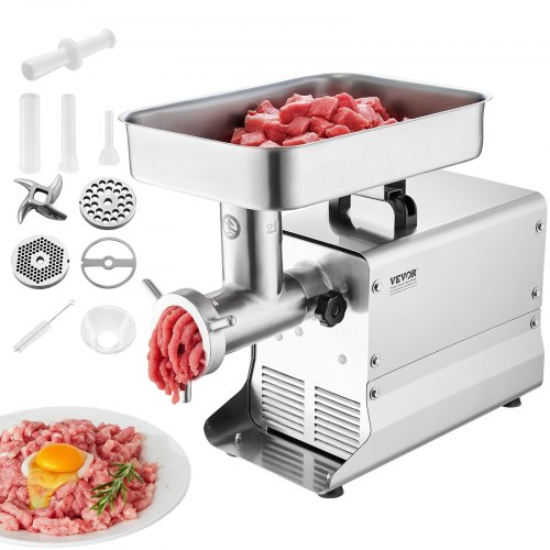 Picadora de carne VEVOR, 13 lb/min de capacidad, eléctrica, con cuchilla y placa de molienda, para embutir, de acero inoxidable, para cocina, restaurante, carnicería.