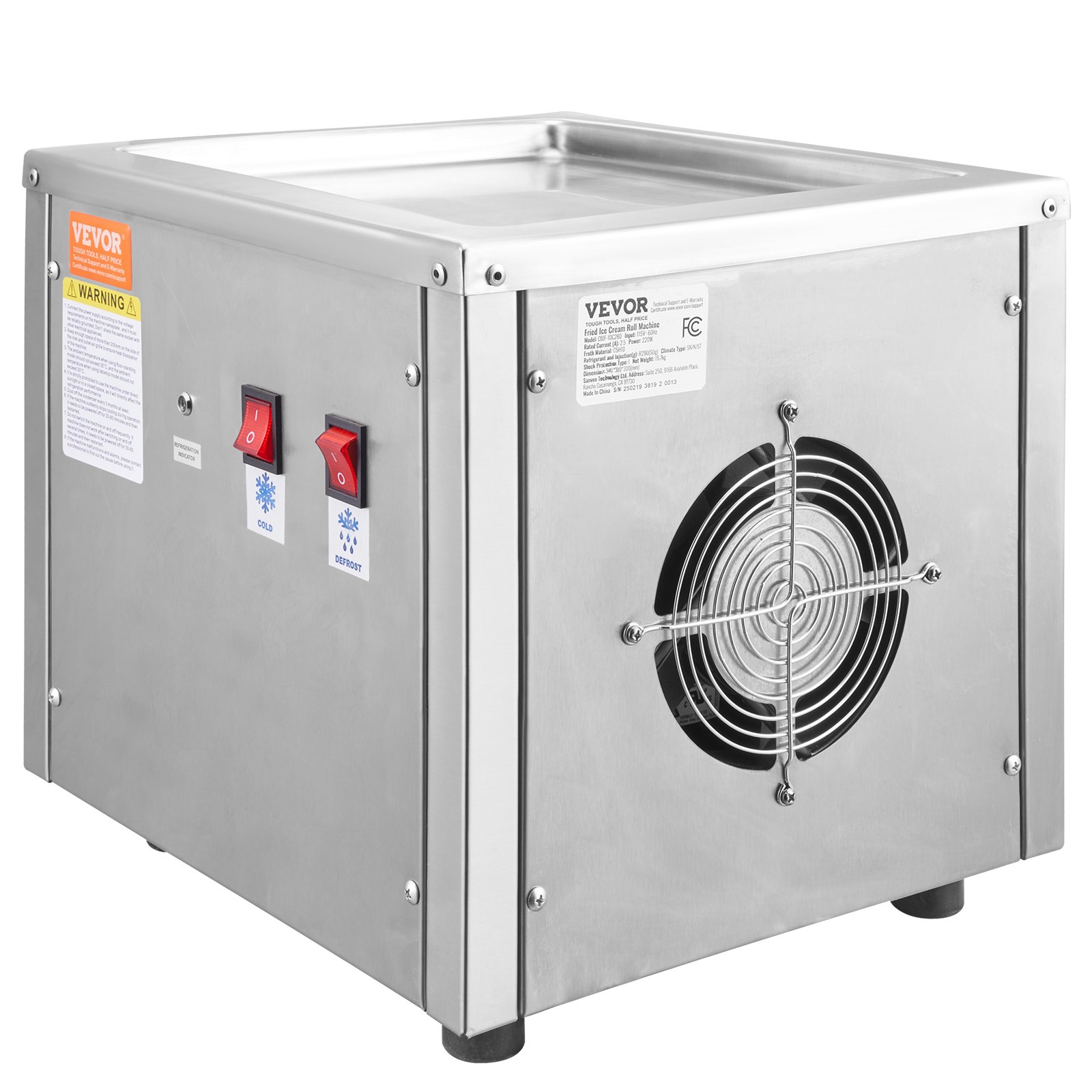 VEVOR Máquina para hacer rollos de helado frito, sartén para helado salteado de 11" x 9,5", máquina para hacer helados enrollados de acero inoxidable con compresor y 2 raspadores, para hacer helado, yogur congelado, rollos de helado