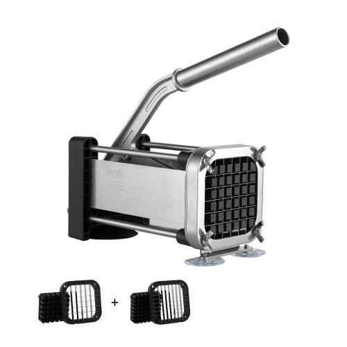 Cortador de papas fritas VEVOR, cortador de papas con cuchillas de acero inoxidable de 1/2 pulgada y 3/8 de pulgada, cortador de papas manual con ventosas, ideal para papas, papas fritas, pepinos, verduras y zanahorias.