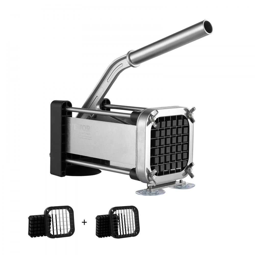 Cortador de papas fritas VEVOR, cortador de papas con cuchillas de acero inoxidable de 1/2 pulgada y 3/8 de pulgada, cortador de papas manual con ventosas, ideal para papas, papas fritas, pepinos, verduras y zanahorias.