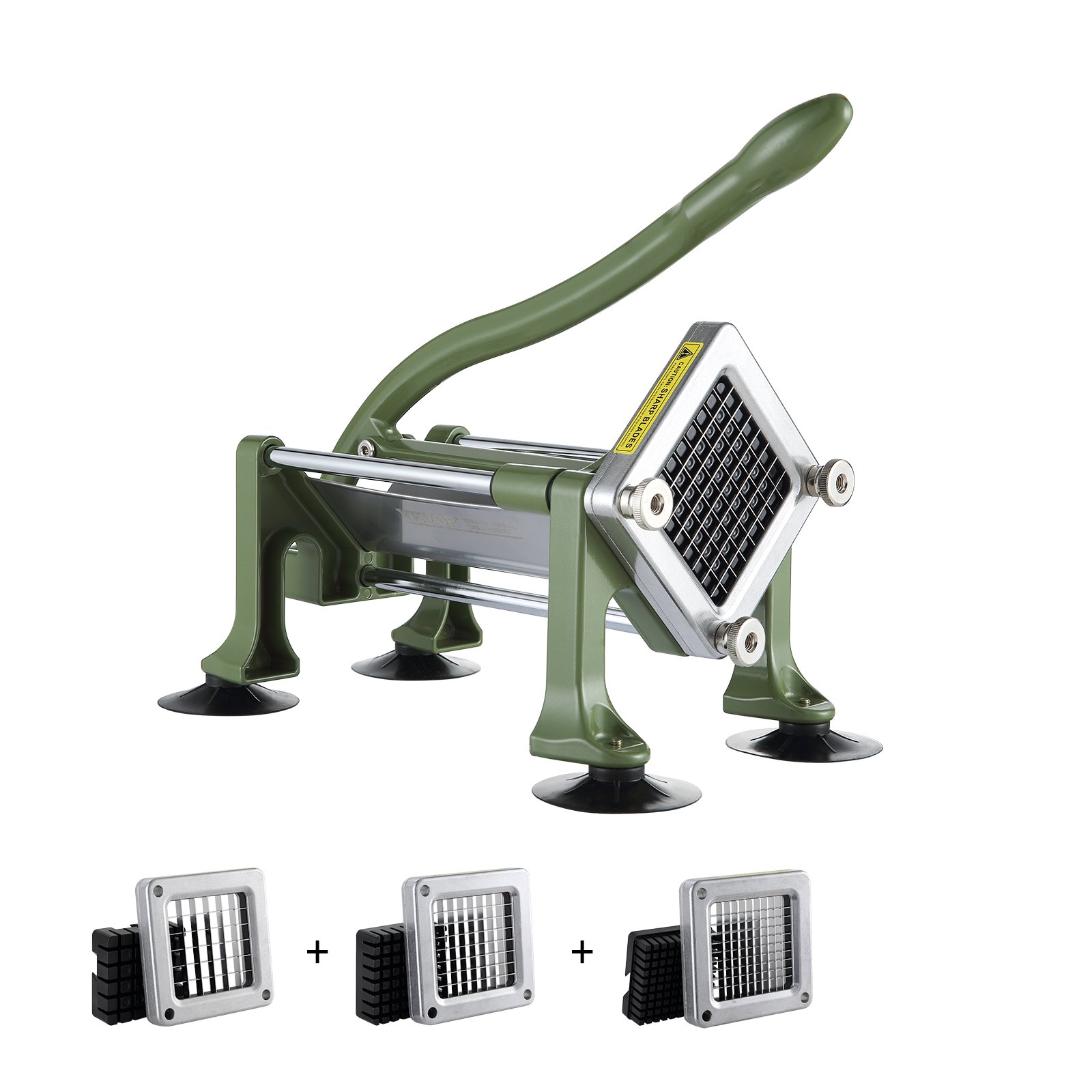 Cortador de papas fritas VEVOR, rebanador de papas con cuchillas de acero inoxidable de 1/2", 3/8" y 1/4", cortador manual de papas con ventosas, ideal para papas, papas fritas, pepinos, verduras y zanahorias.