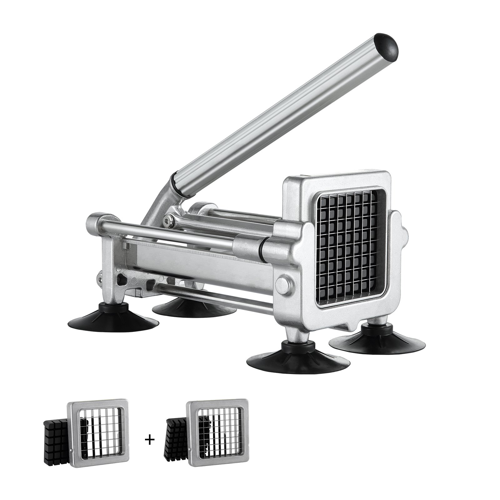 Cortador de papas fritas VEVOR, cortador de papas con cuchillas de acero inoxidable de 1/2 pulgada y 3/8 de pulgada, cortador de papas manual con ventosas, ideal para papas, papas fritas, pepinos, verduras y zanahorias.