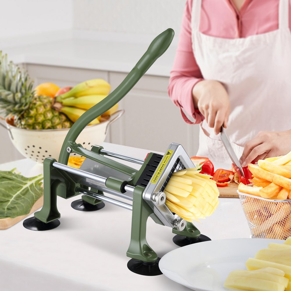 Cortador de papas fritas VEVOR, rebanador de papas con cuchilla de acero inoxidable de 3/8 de pulgada, cortador de papas manual con ventosas, ideal para papas, papas fritas, pepinos, verduras y zanahorias.