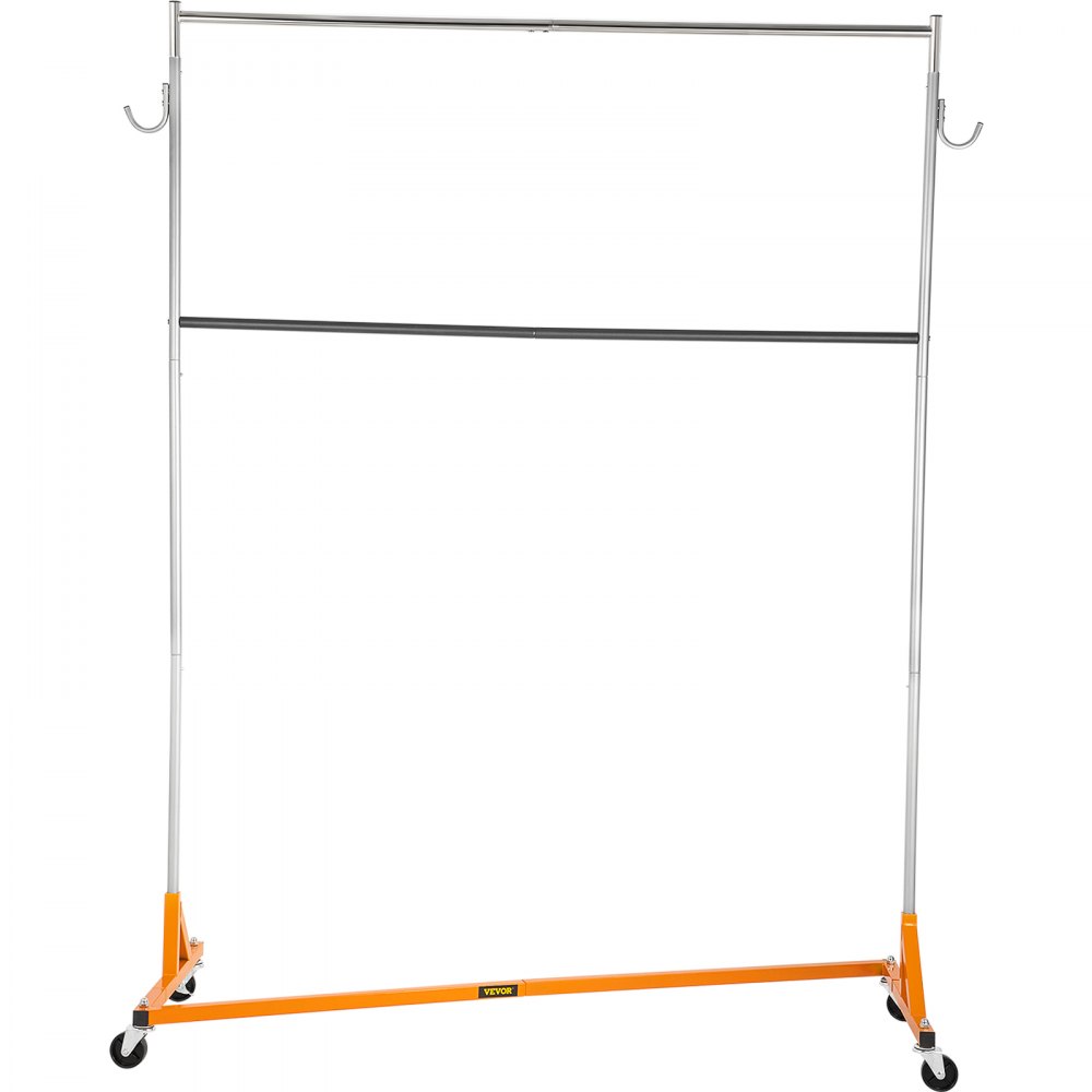 VEVOR Z Rack, Perchero de base Z de grado industrial, Perchero de altura ajustable, Perchero de acero resistente con base Z con ruedas bloqueables, para tienda de ropa en el hogar con riel para colgar adicional (naranja)