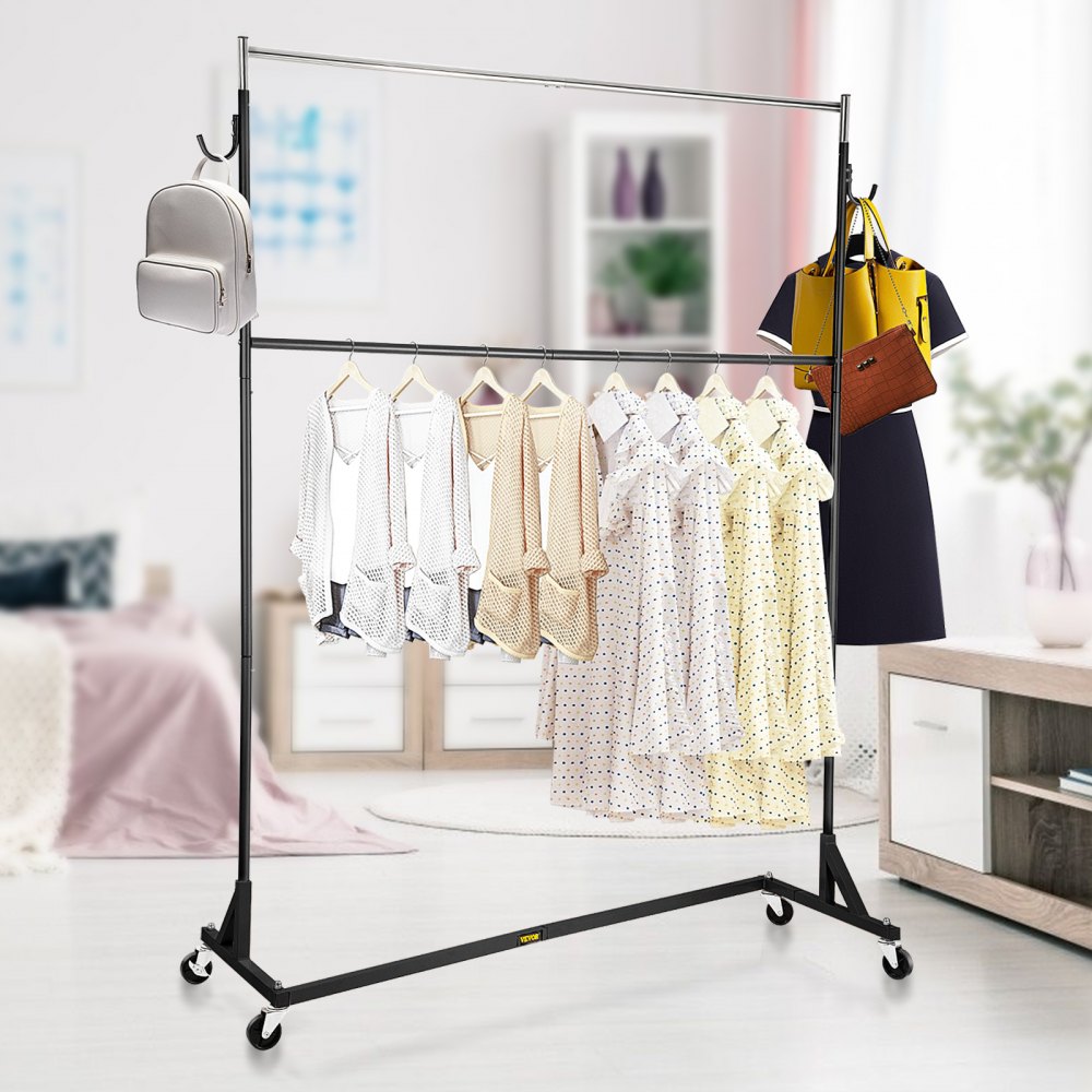 VEVOR Perchero Burro para Ropa en Z 2 Carril Perchero con Ruedas 159x215cm Negro