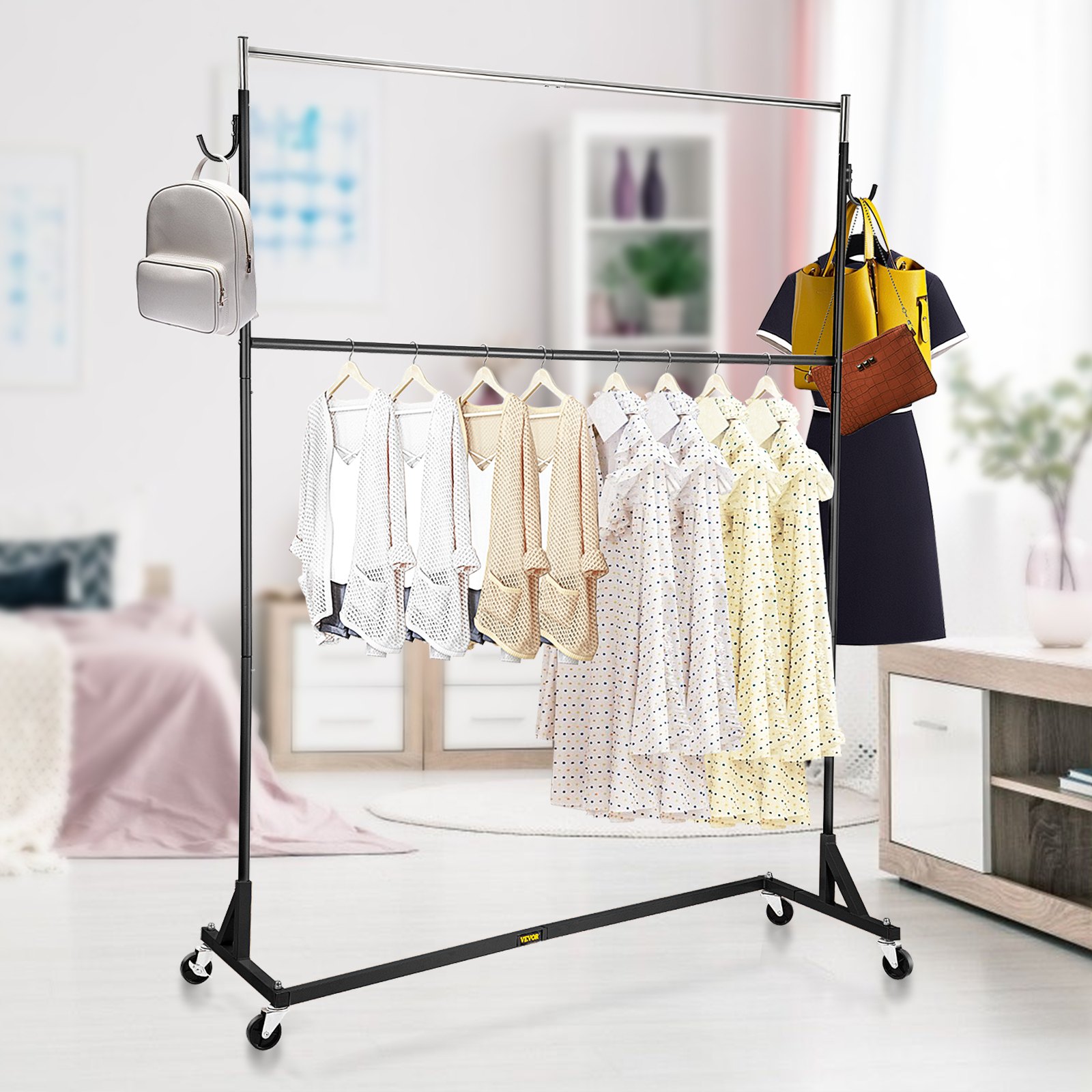 VEVOR Perchero Burro para Ropa en Z 2 Carril Perchero con Ruedas 159x215cm Negro
