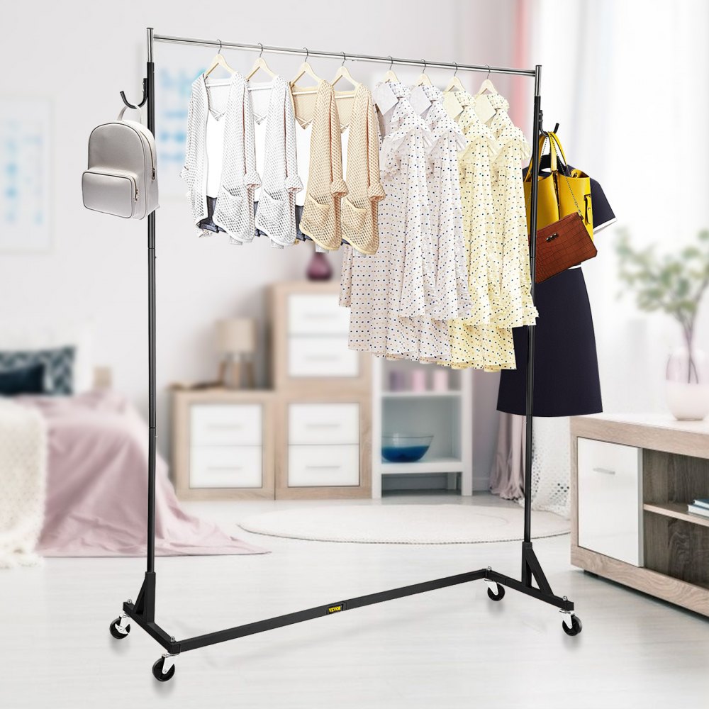 VEVOR Z Rack, perchero de base Z de grado industrial, perchero de altura ajustable con ruedas Z, perchero de base Z de acero resistente con ruedas bloqueables para exhibición de tienda de ropa en el hogar, uso comercial, negro