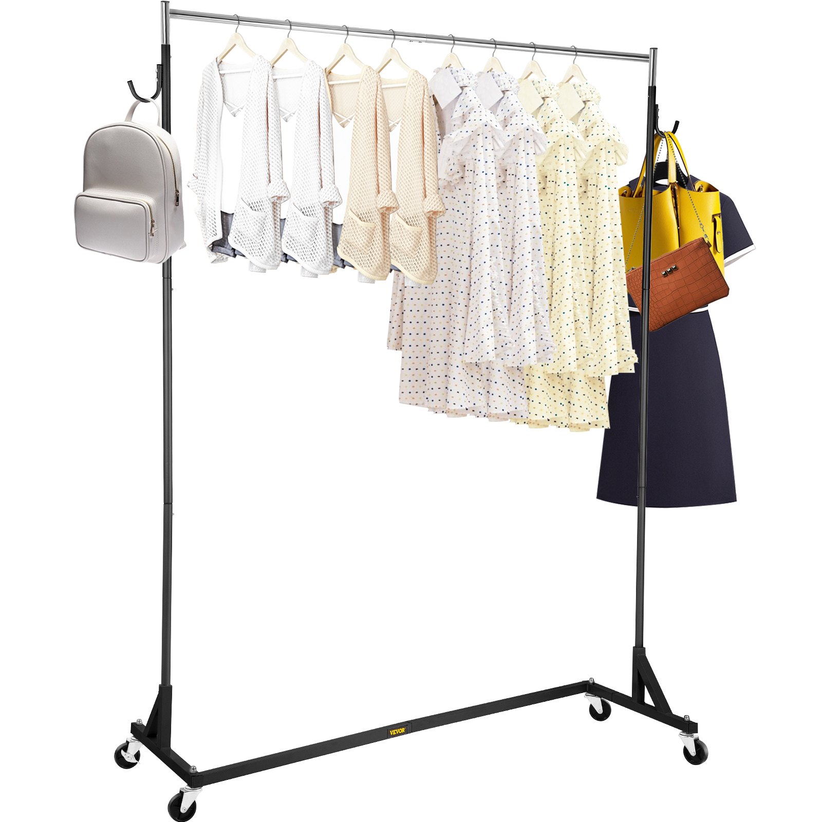 VEVOR Z Rack, perchero de base Z de grado industrial, perchero de altura ajustable con ruedas Z, perchero de base Z de acero resistente con ruedas bloqueables para exhibición de tienda de ropa en el hogar, uso comercial, negro
