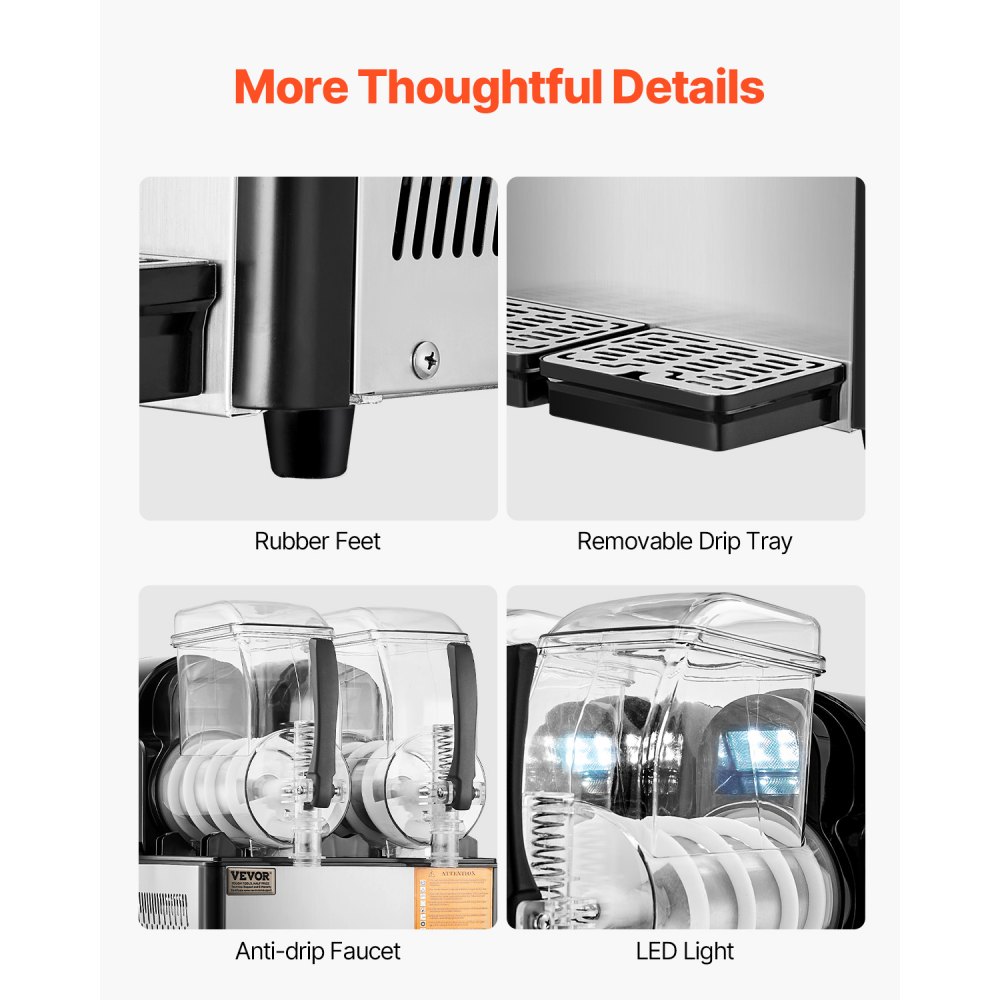 Máquina de granizados comercial VEVOR, 4Lx2, máquina de bebidas congeladas con doble tanque, 32 tazas de acero inoxidable para hacer margaritas, batidos y bebidas congeladas, ideal para fiestas en casa, restaurantes, cafeterías y bares.