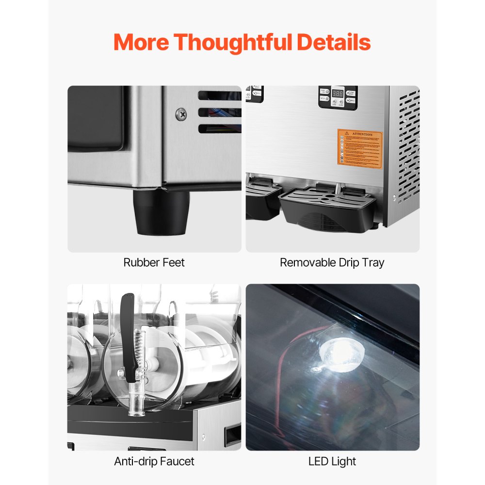Máquina de granizados comercial VEVOR, 12Lx3, máquina de bebidas congeladas con triple tanque, 144 tazas, de acero inoxidable, para batidos de margarita, ideal para fiestas en casa, restaurantes, cafeterías y bares.
