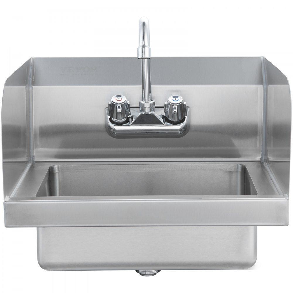 VEVOR Fregadero de mano comercial con grifo y salpicadura lateral, fregadero de acero inoxidable para lavado, fregadero pequeño para lavar a mano, lavabo de pared para restaurante, cocina, bar, ga