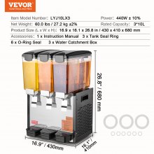 Dispensador de bebidas comerciales VEVOR, 10 l x 3 tanques, dispensador de bebidas frías, jugos y hielo