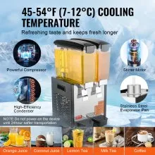 Dispensador de bebidas comerciales VEVOR, 10 l x 2 tanques, dispensador de bebidas frías, jugos y hielo