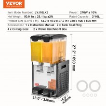 Dispensador de bebidas comerciales VEVOR, 10 l x 2 tanques, dispensador de bebidas frías, jugos y hielo