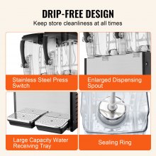 Dispensador de bebidas comerciales VEVOR, 12 l x 2 tanques, dispensador de bebidas frías, jugos y hielo