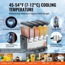 Dispensador de bebidas comerciales VEVOR, 10 l x 4 tanques, dispensador de bebidas frías, jugos y hielo